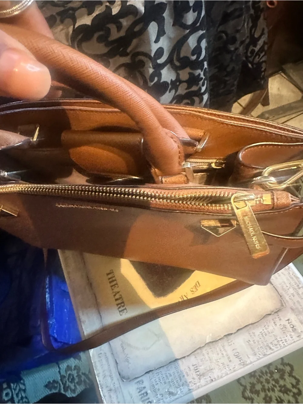 Michael Kors Cognac Leather Satchel with Gold Accents
